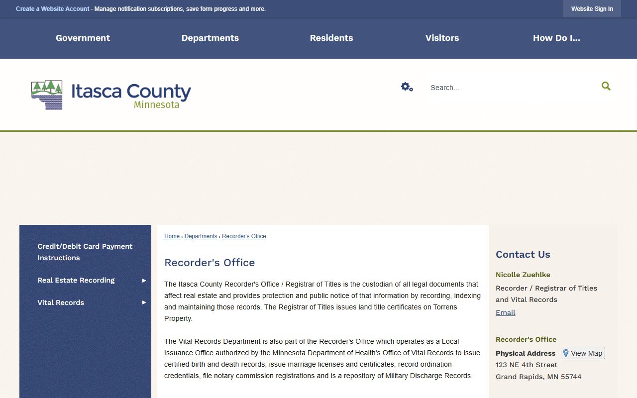 Itasca County Recorder office separate from Court Administrator records