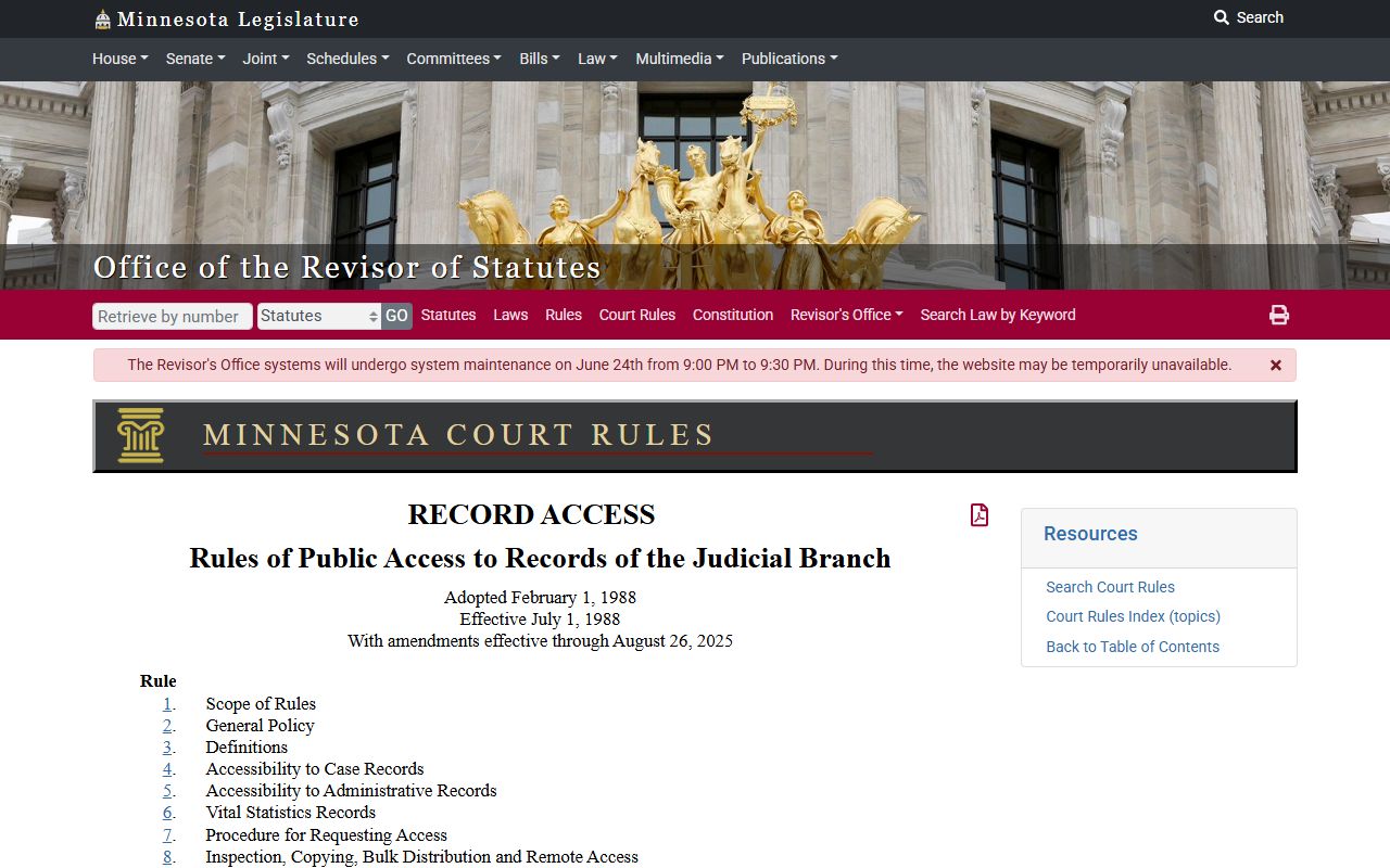 Itasca County court records Minnesota Rules of Public Access page