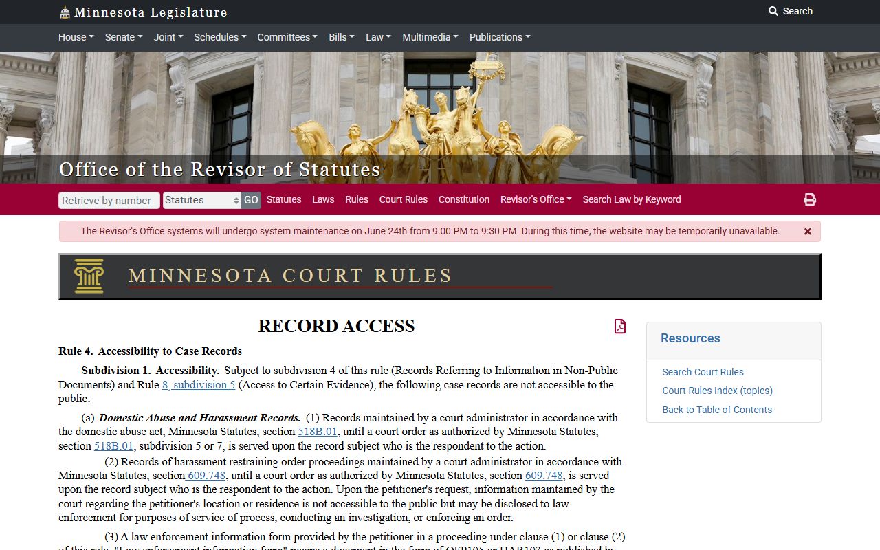 Itasca County court records public access Rule 4