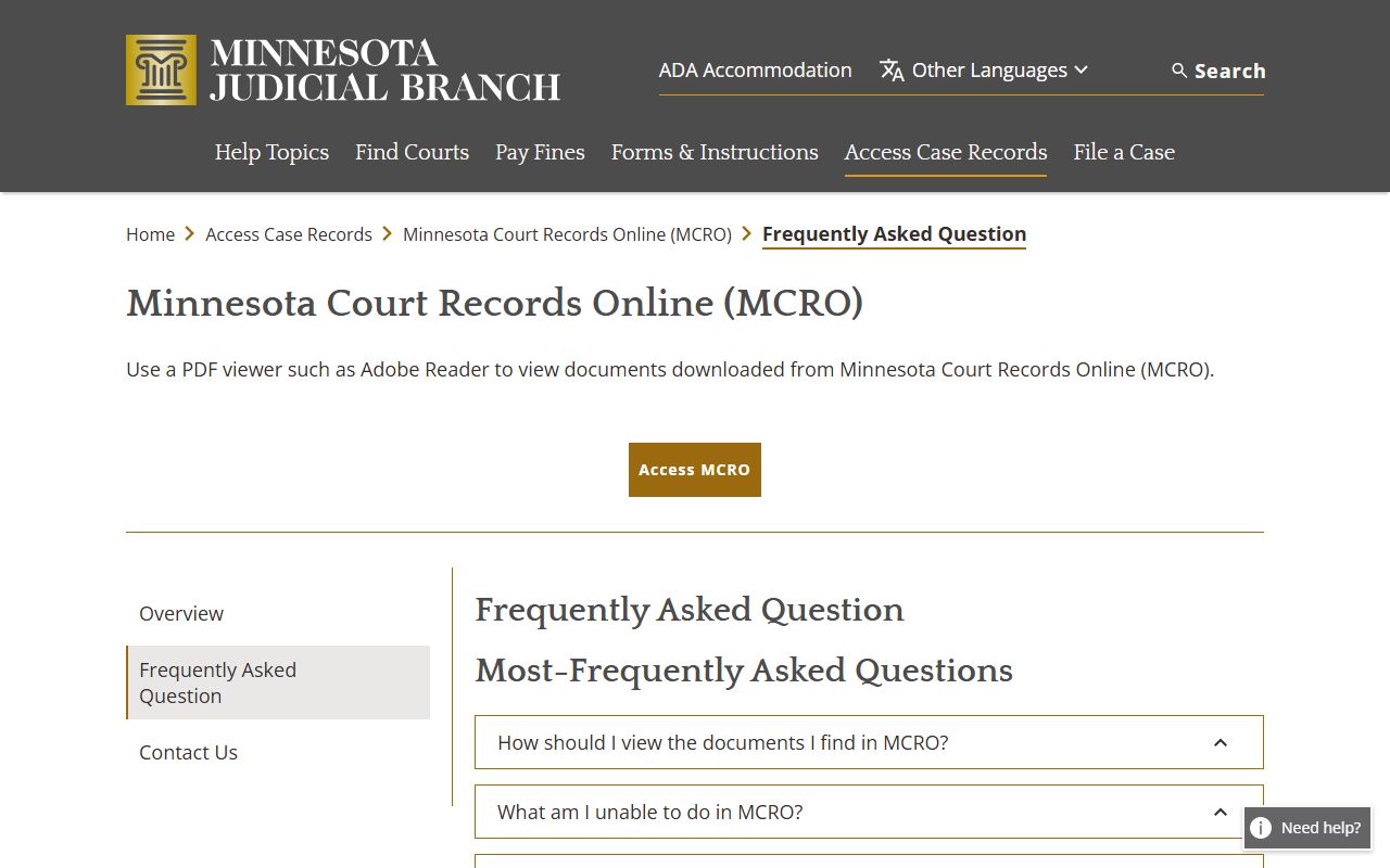 Itasca County District Court MCRO FAQ for case records