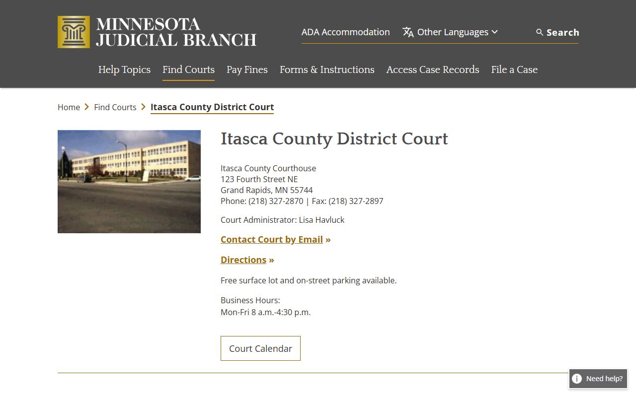 Itasca County court records District Court page