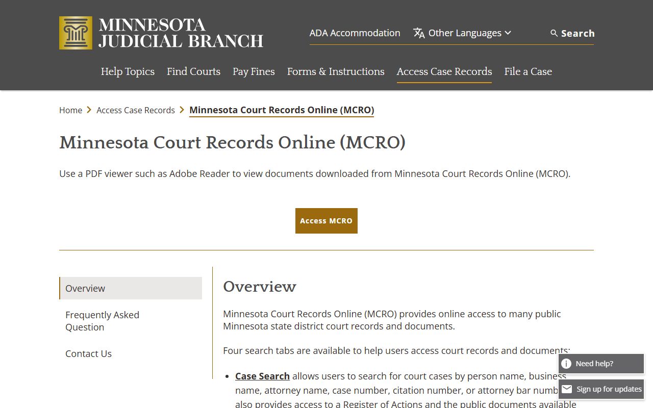 Itasca County court records MCRO overview page