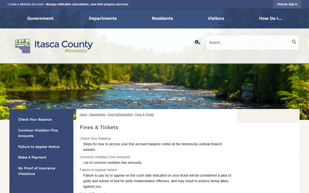 Itasca County traffic court records fines and tickets page